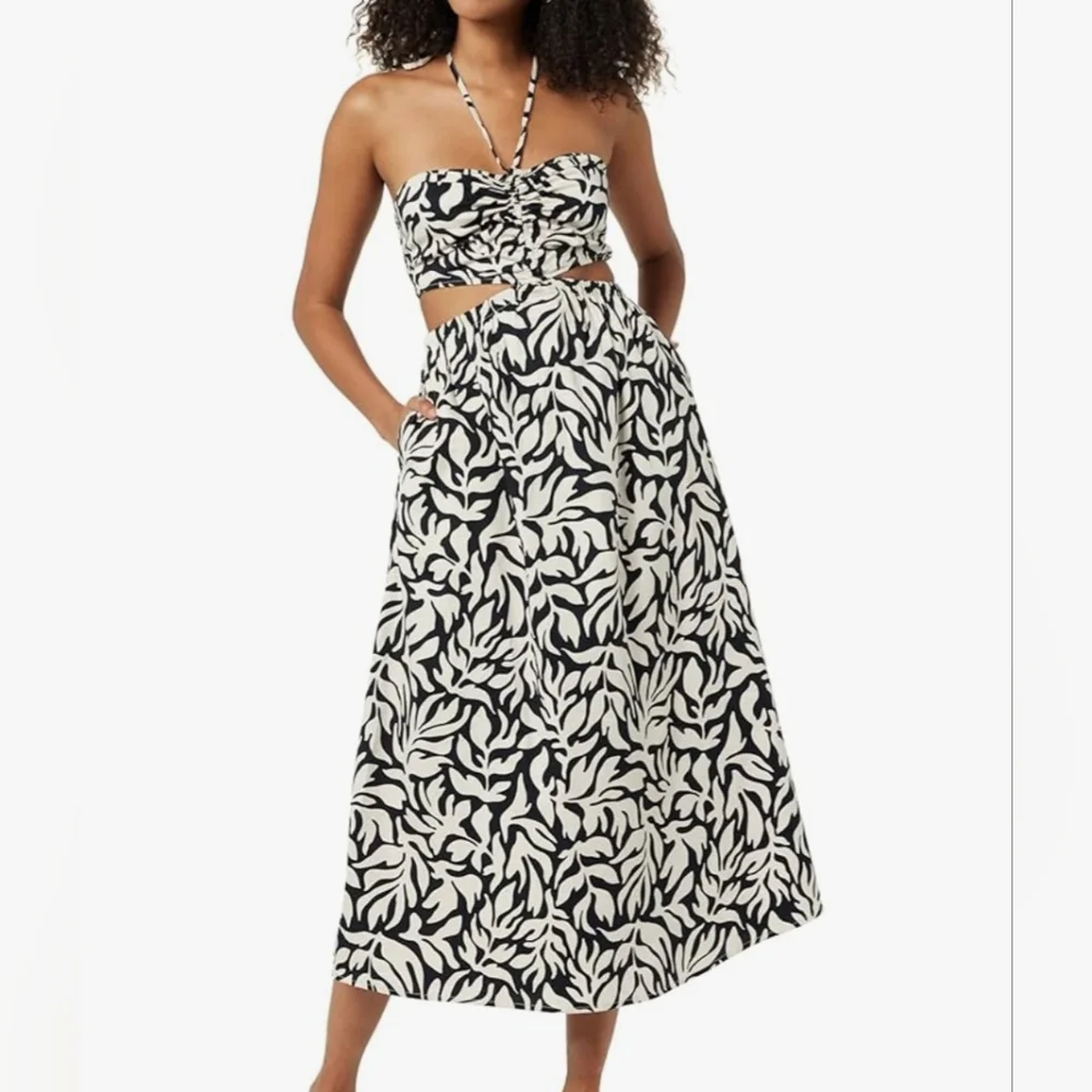 The Drop Women's Brinda Cotton Cut Out Halter Maxi Dress Size MEDIUM Black White - Picture 3 of 9
